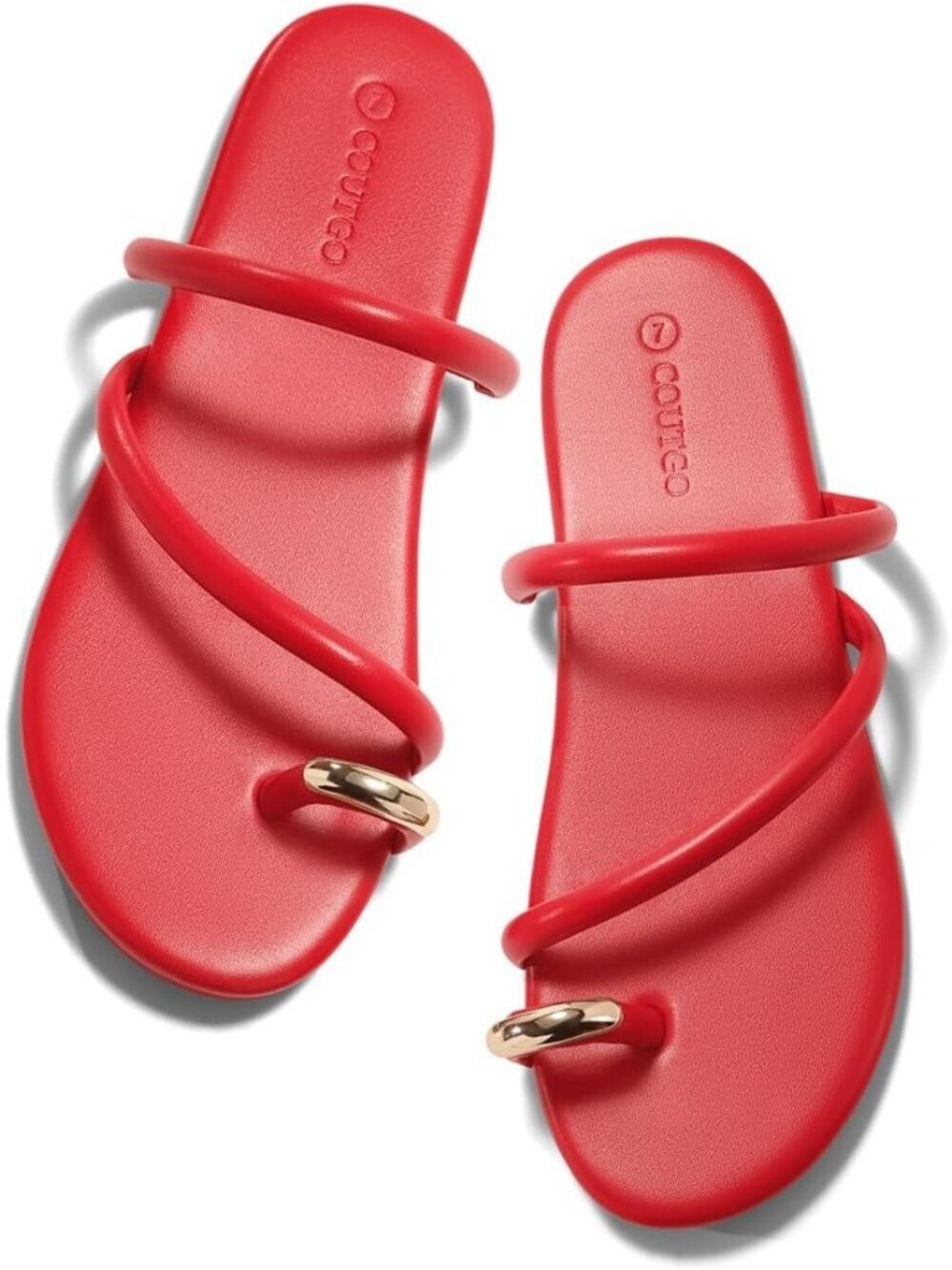 Women's Red Faux Leather Open Toe Flip Flops Strappy Summer Sandals